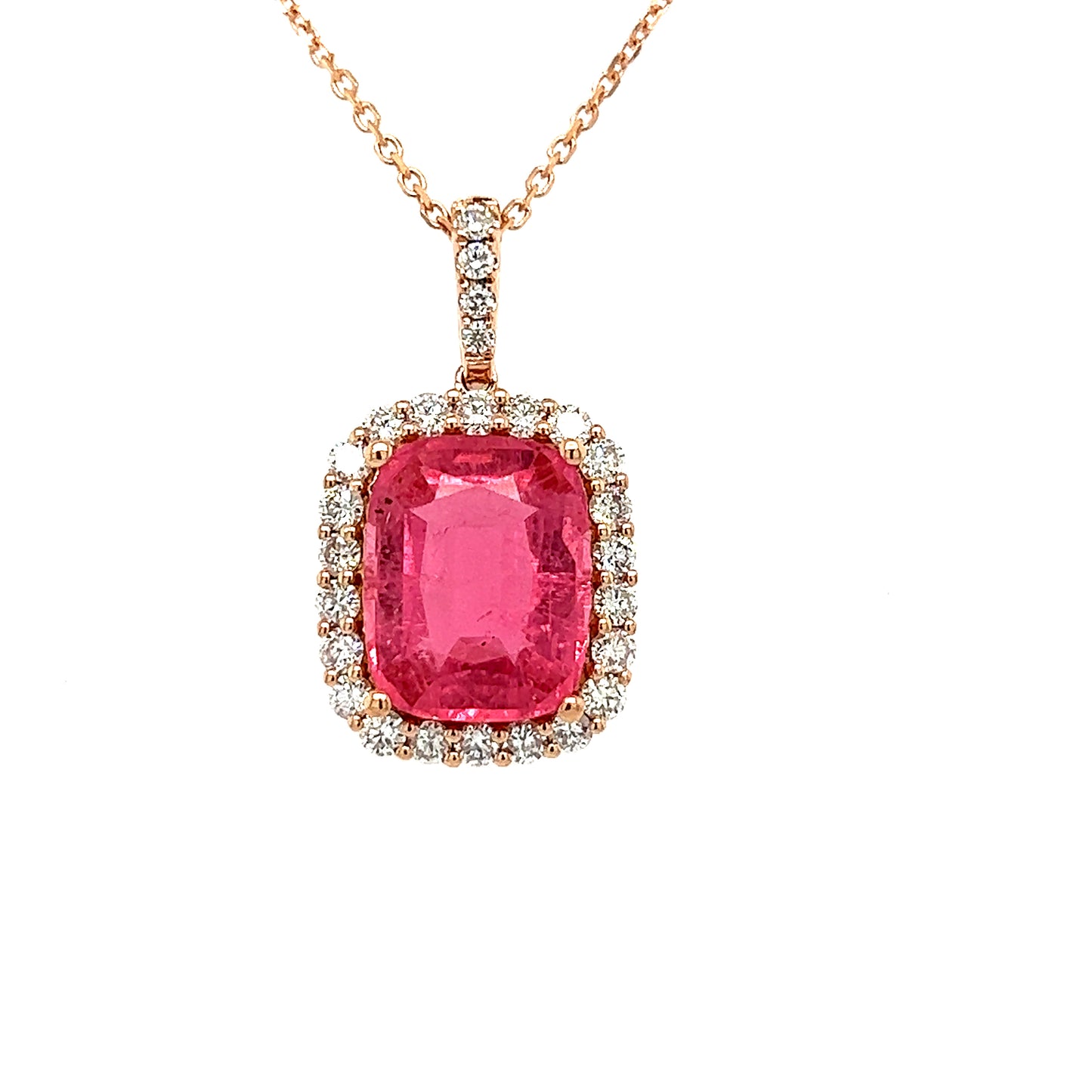 Bright Neon pink tourmaline and diamonds necklace
