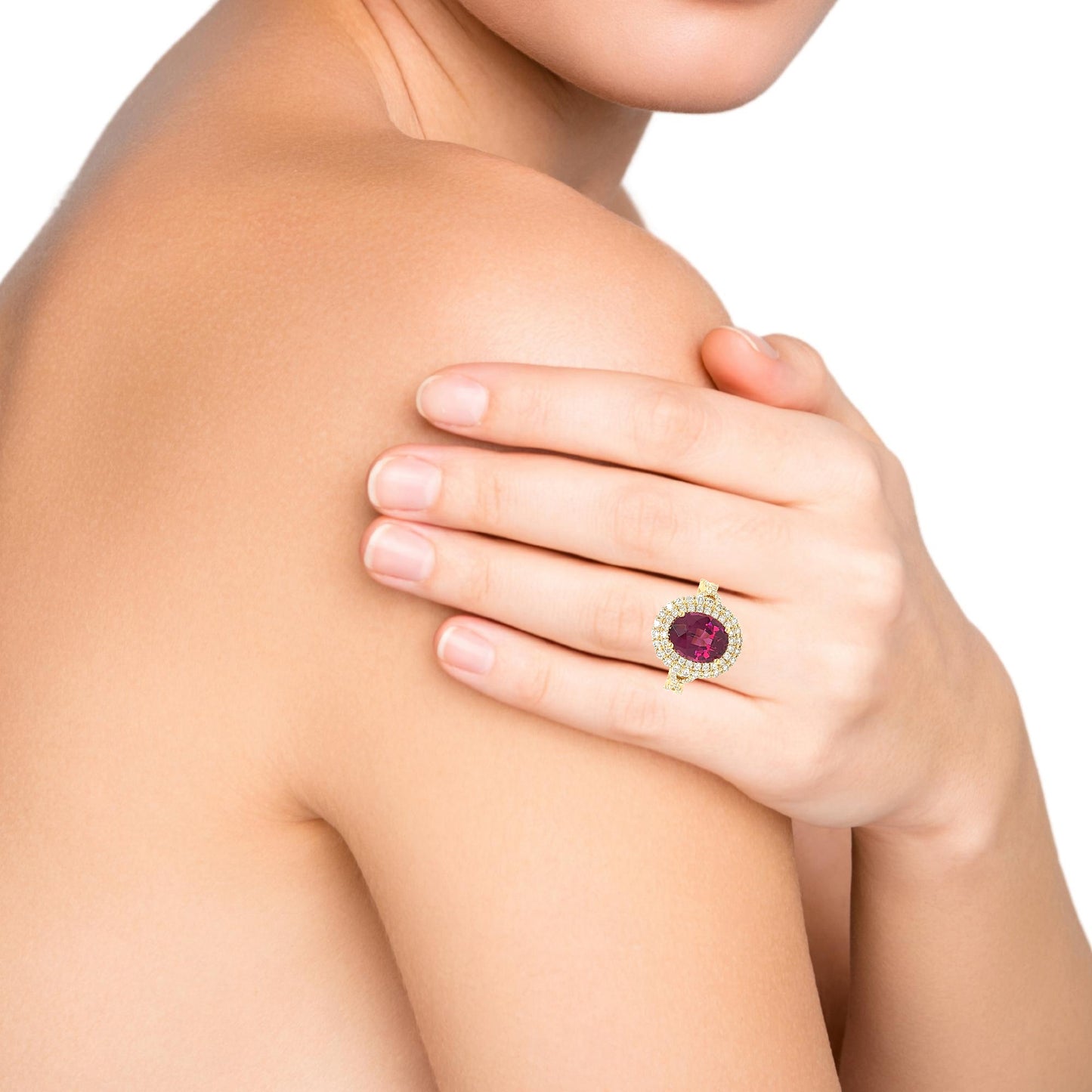 Bright burgundy garnet and diamonds ring