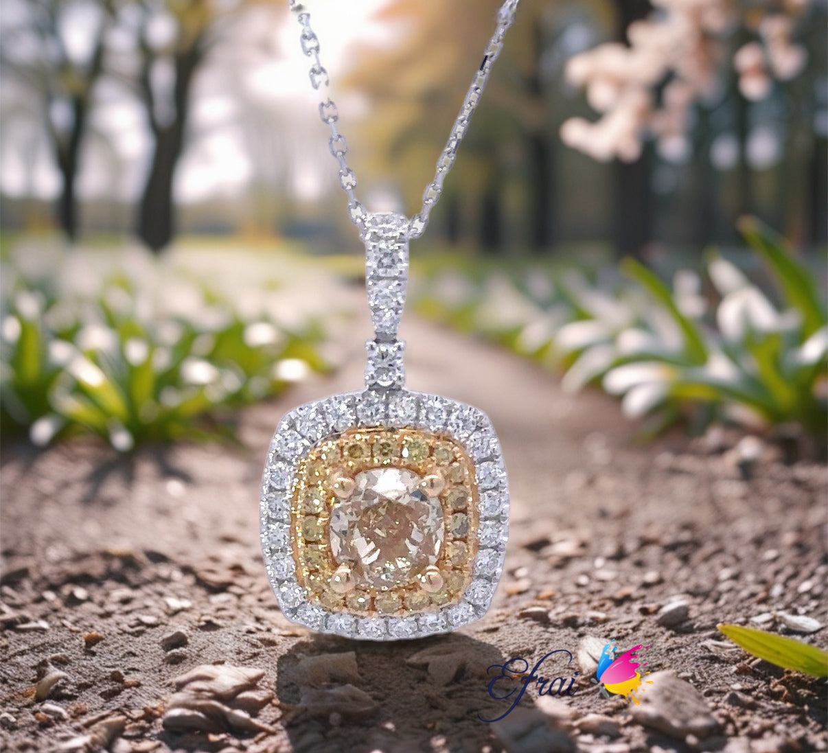 GIA yellow cushion diamond necklace