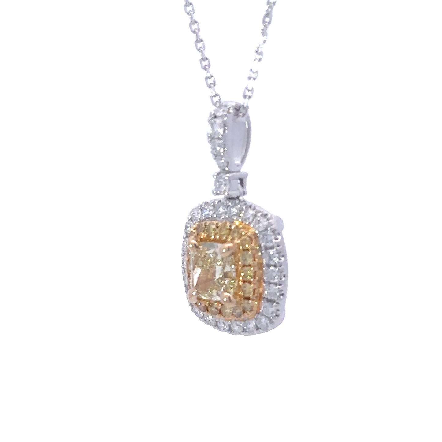 GIA natural yellow cushion diamond necklace