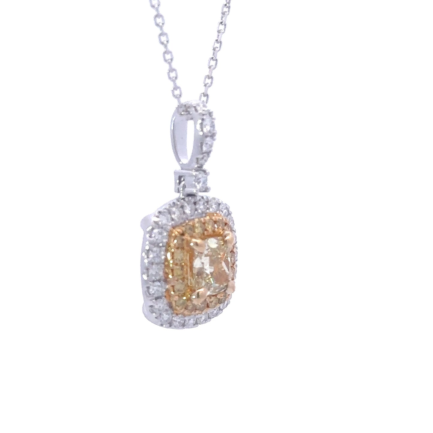 GIA natural yellow cushion diamond necklace