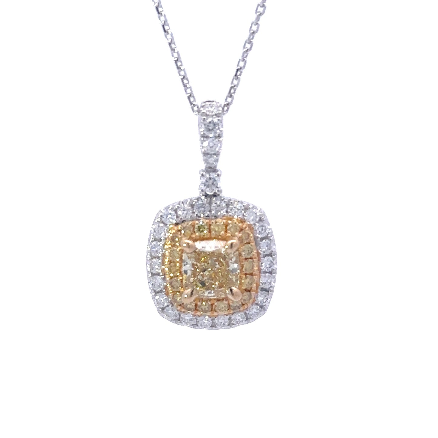 GIA natural yellow cushion diamond necklace