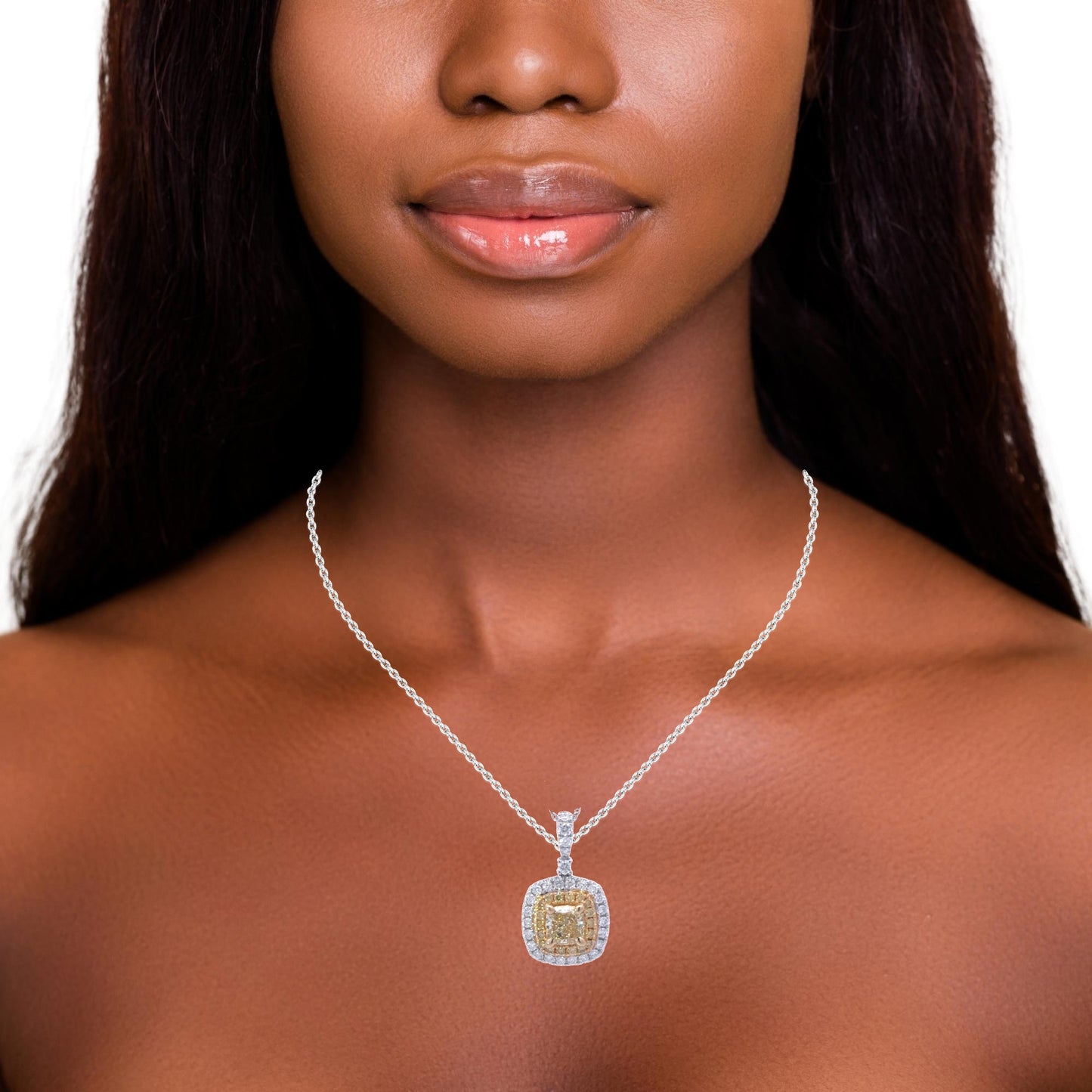 GIA natural yellow cushion diamond necklace