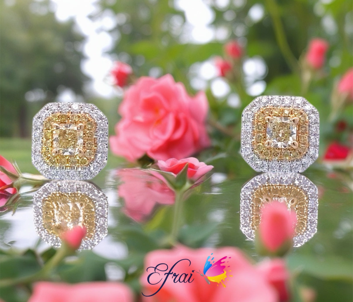 CGL certified Stunning pair of Natural Fancy Light yellow radiant diamonds earrings