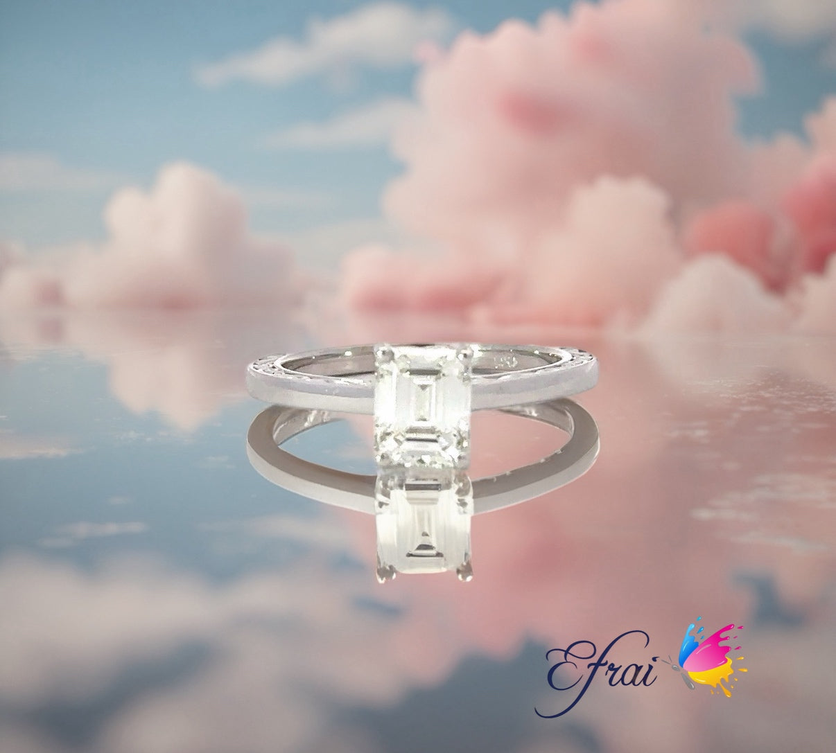 GIA certified natural emerald cut diamond engagement ring