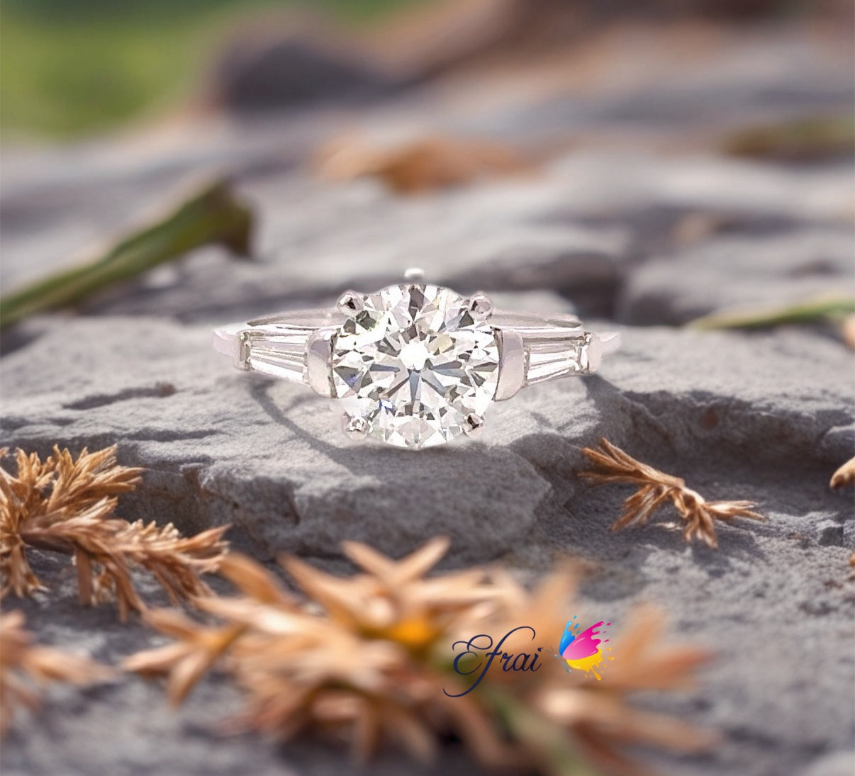 Platinum GIA certified round diamond engagement ring