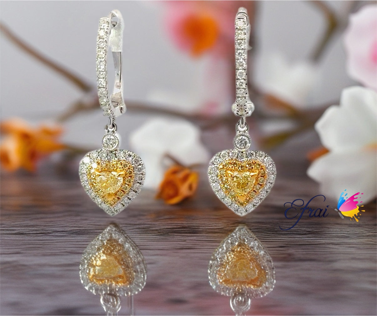 Gorgeous natural yellow hearts diamonds earrings
