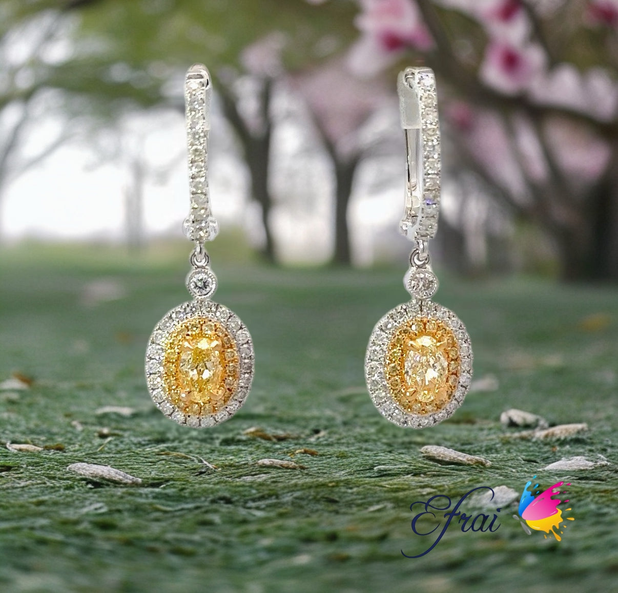 Gorgeous natural yellow oval diamonds earrings