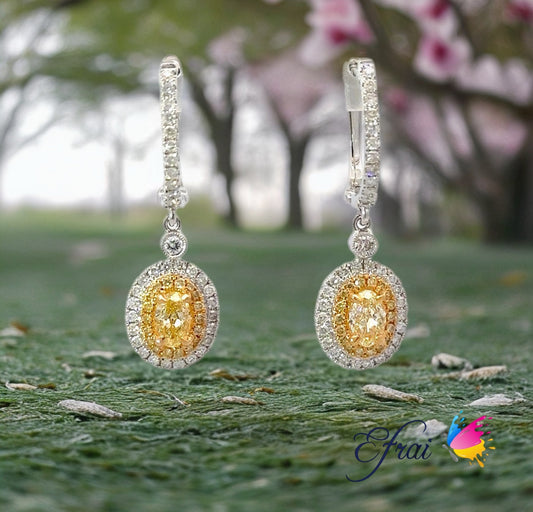 Gorgeous natural yellow oval diamonds earrings