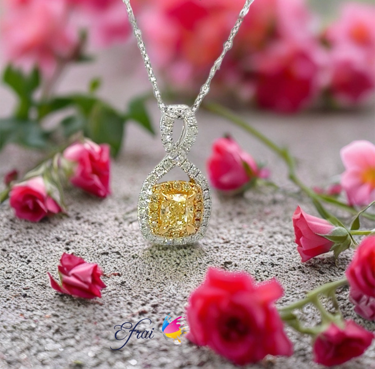 Gorgeous natural yellow square diamond necklace