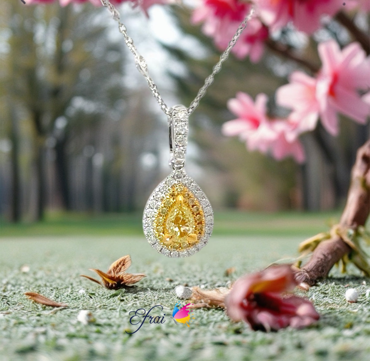 Gorgeous yellow pear shaped diamond necklace