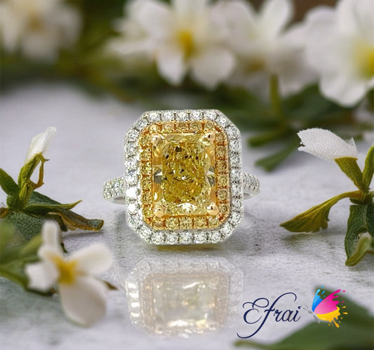 Natural fancy yellow radiant diamonds ring