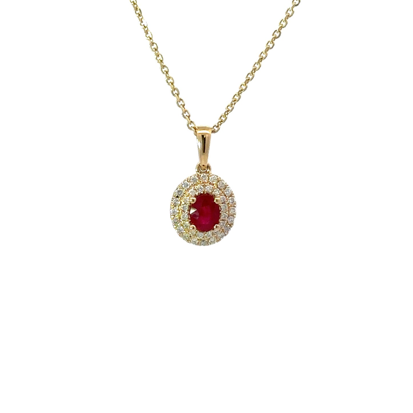 Gorgeous natural ruby and double diamonds halo necklace