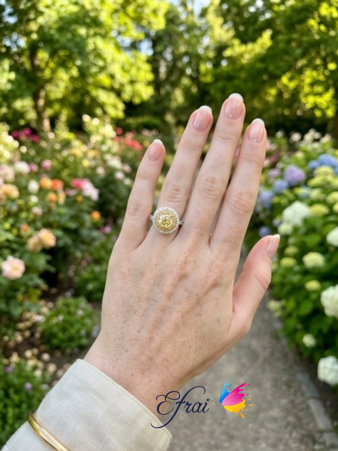 Exquisite GIA Fancy light yellow round diamond ring