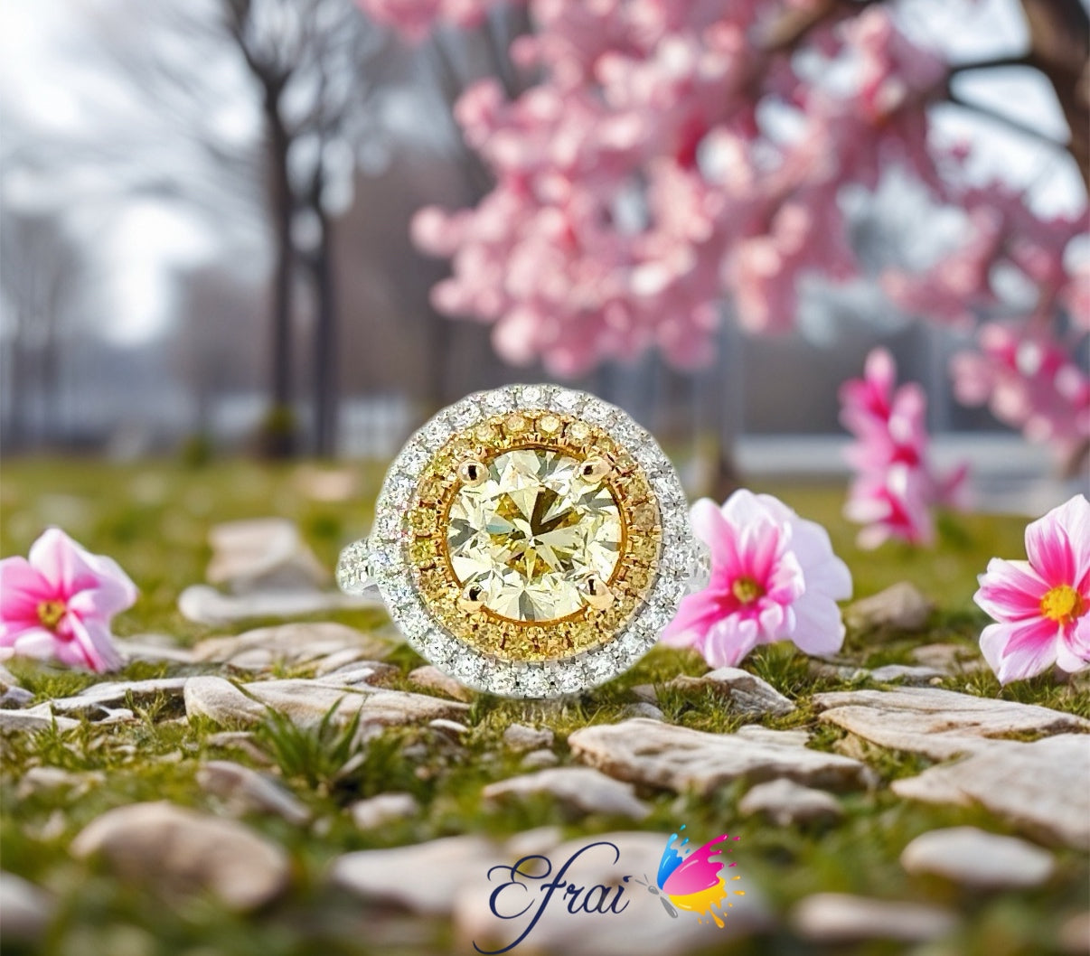 Exquisite GIA Fancy light yellow round diamond ring