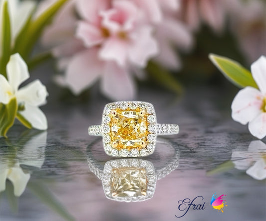 GIA Natural Fancy yellow cushion diamond ring