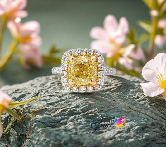 GIA certified cushion fancy yellow diamonds ring