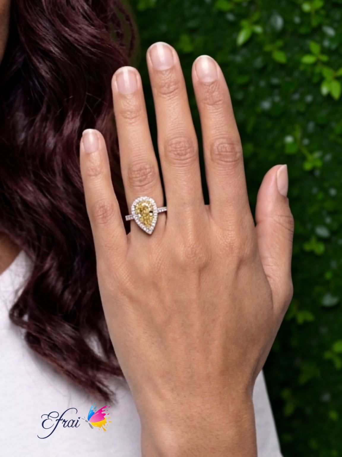 GIA yellow pear shape diamonds ring