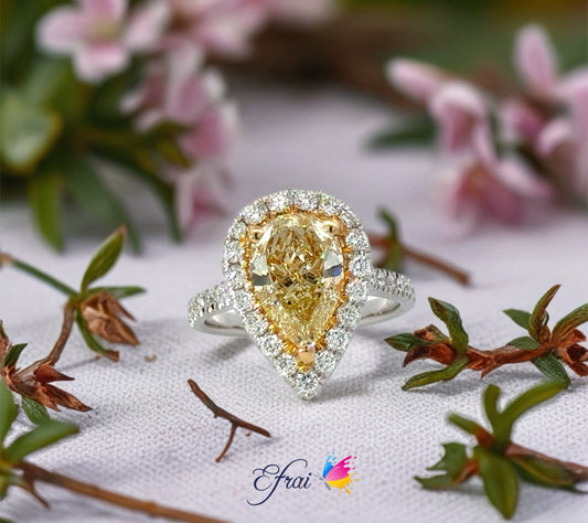 GIA yellow pear shape diamonds ring