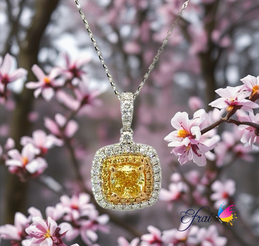 GIA natural radiant Fancy intense yellow diamond necklace