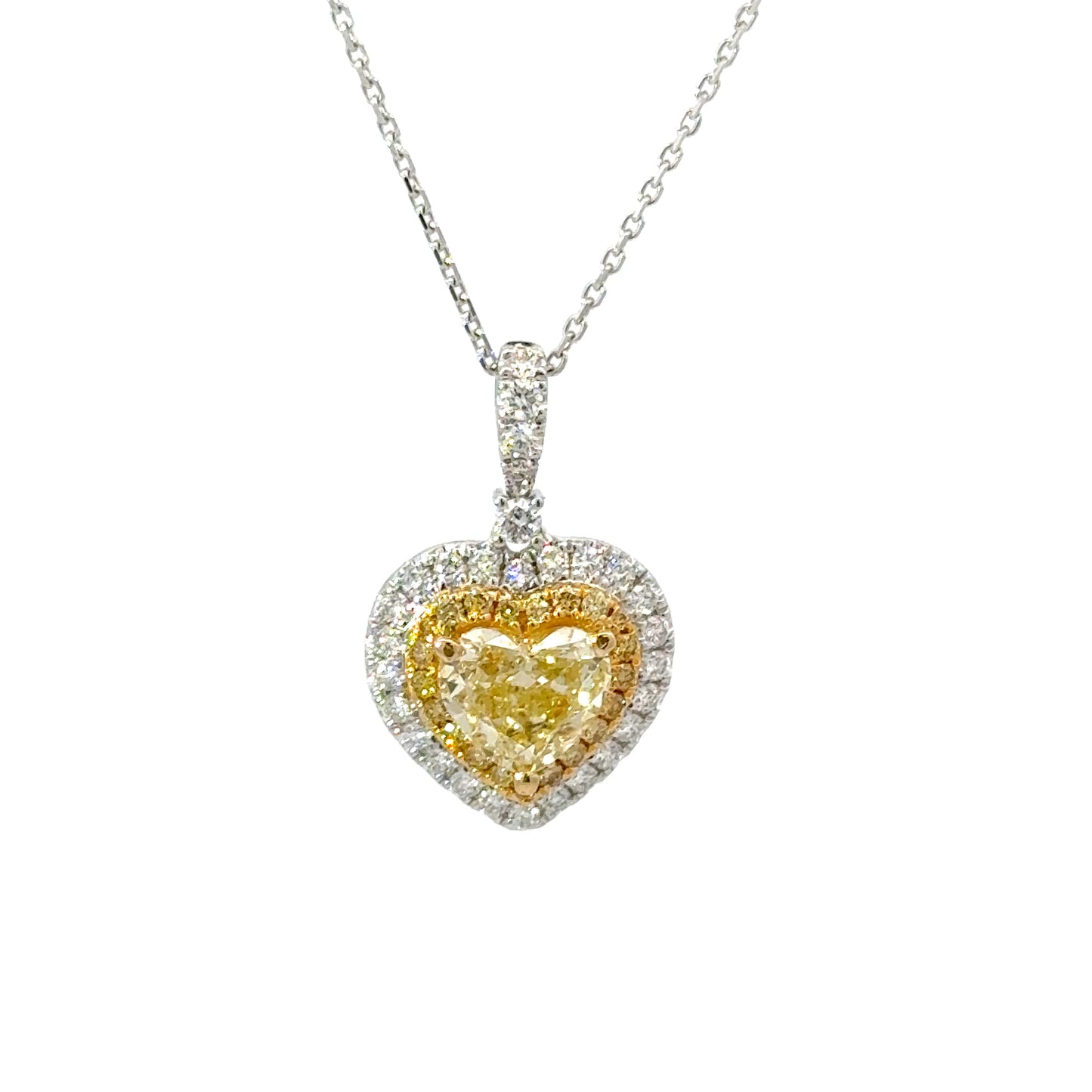 CGL natural fancy yellow heart shaped diamonds necklace