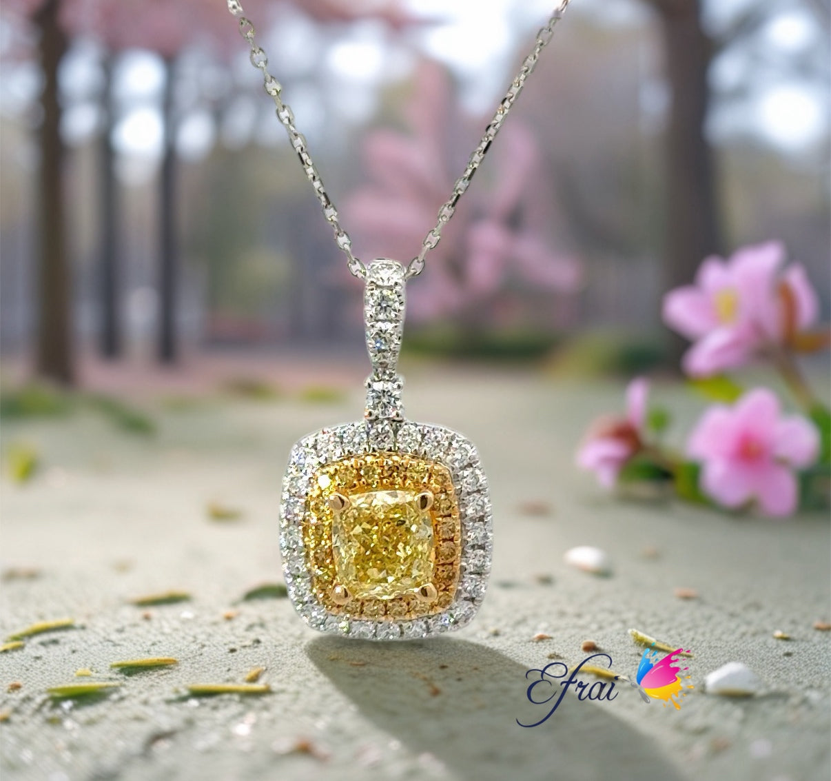 GIA natural fancy yellow radiant diamonds necklace