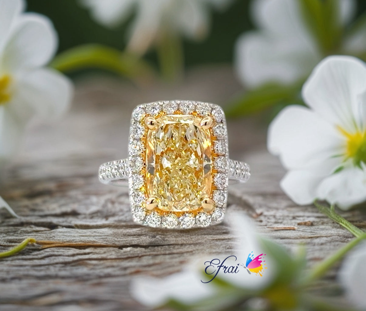 GIA natural radiant yellow diamonds ring