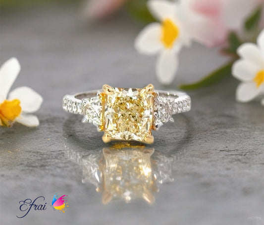 Certified natural Fancy yellow cushion 3.01cts diamond ring