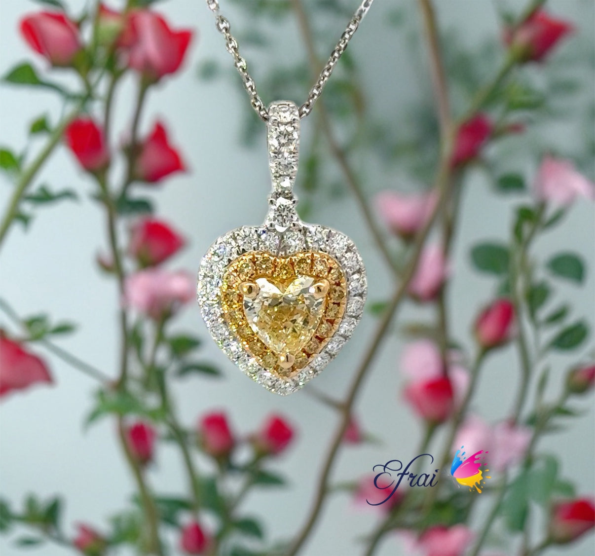 CGL certified Fancy yellow heart shape diamonds necklace