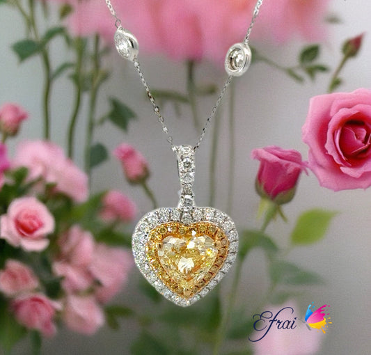 GIA yellow heart shape diamonds necklace