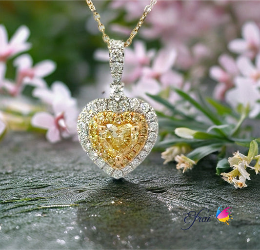 CGL natural fancy yellow heart shape diamonds necklace