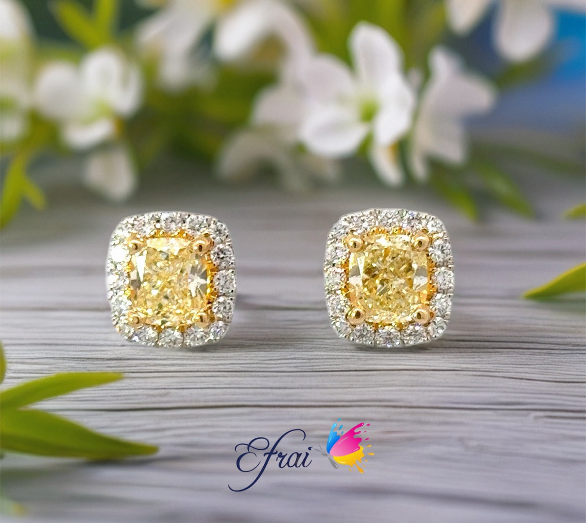 Gorgeous natural Fancy yellow cushion diamonds earrings