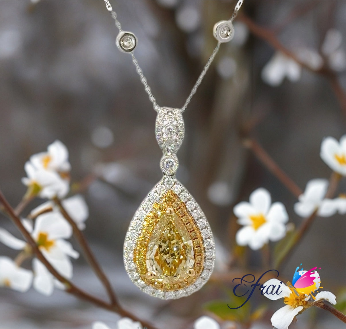 GIA certified natural fancy brown yellow pear shape diamonds necklace
