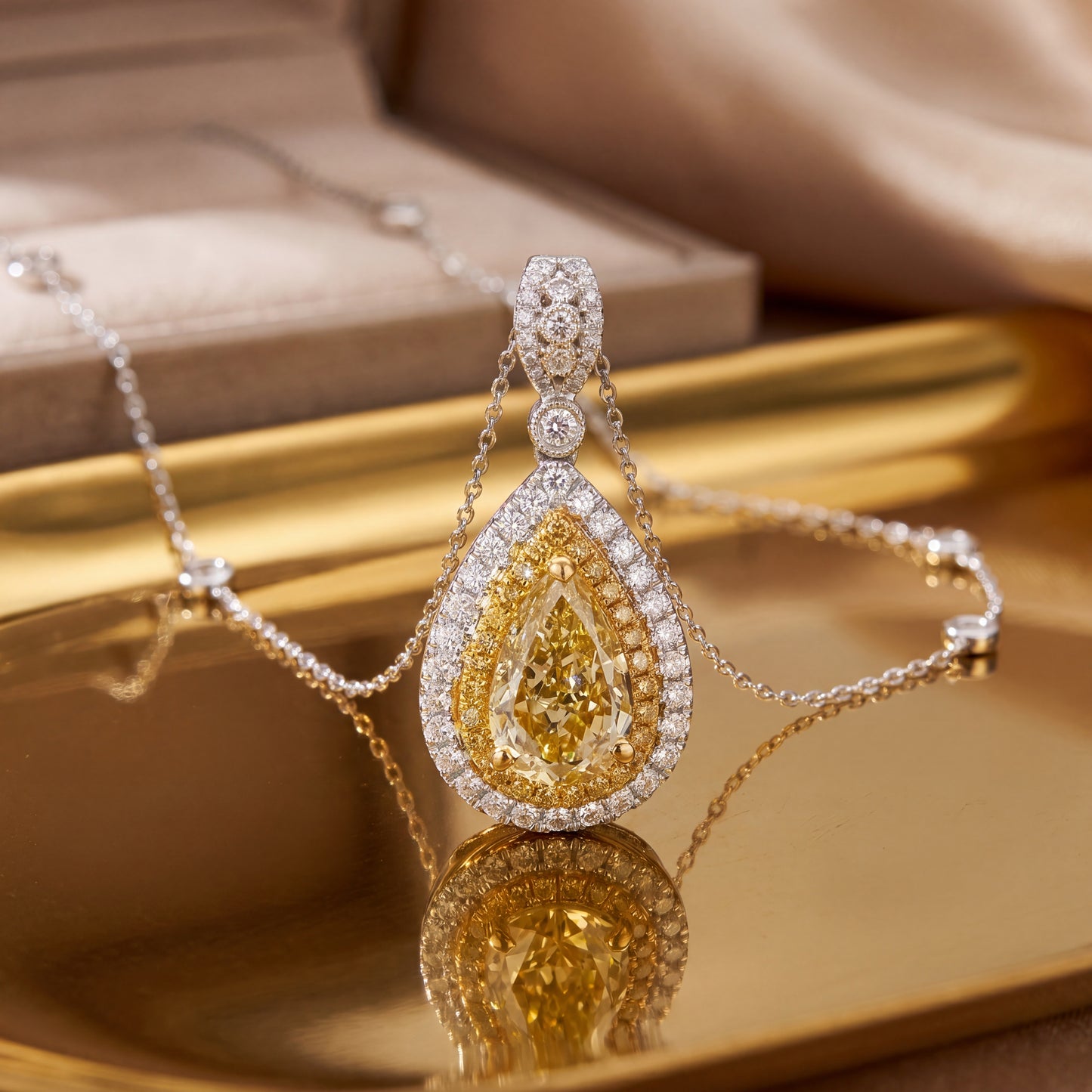 GIA certified natural fancy brown yellow pear shape diamonds necklace