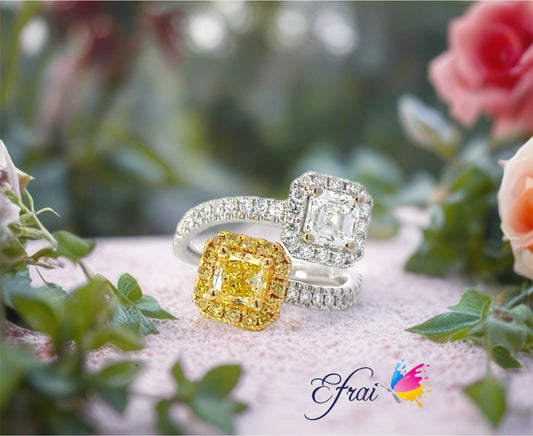 GIA Toi et Moi fancy yellow and white diamonds ring