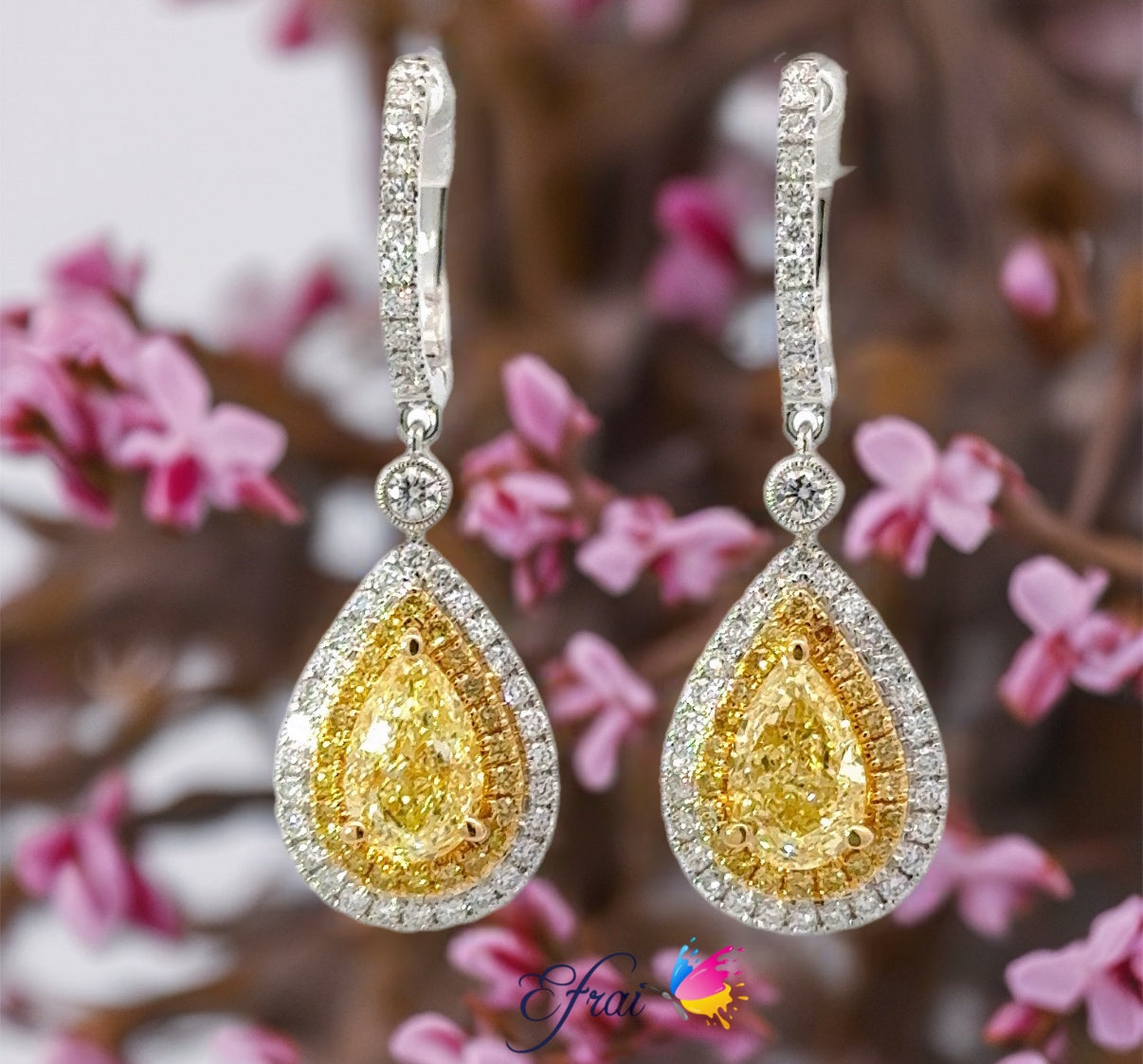 Elegant Teardrop GIA Fancy yellow diamonds Earrings