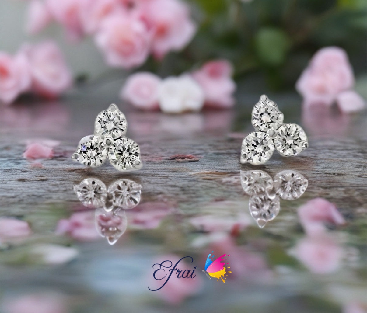 Elegant Three natural Diamonds Stud Earrings