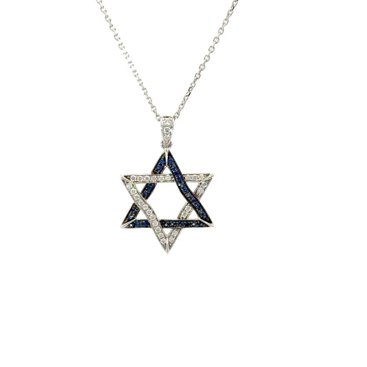 Elegant Star of David Pendant with natural diamonds and blue sapphires