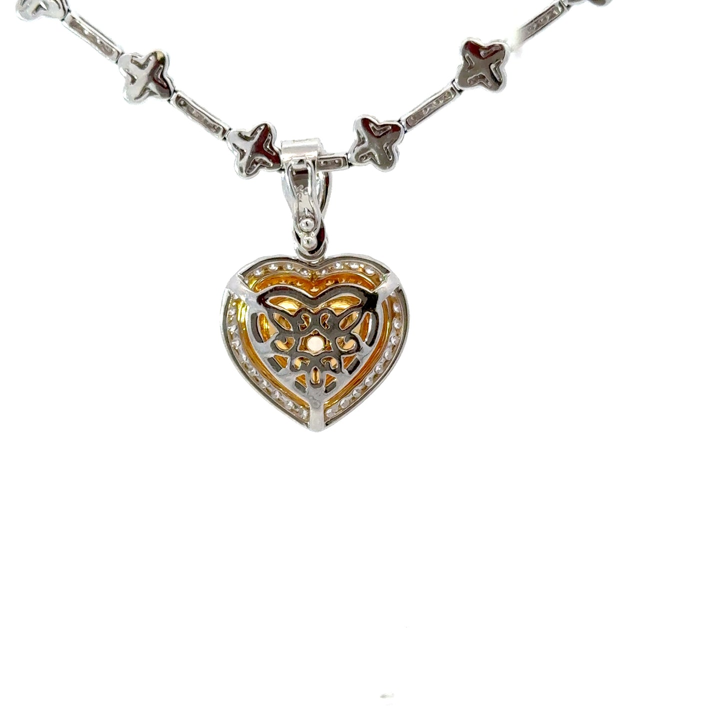 Elegant GIA Fancy Yellow heart shape diamonds necklace