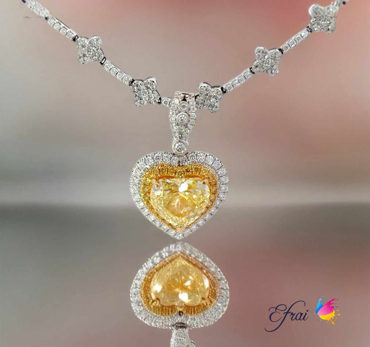 Elegant GIA Fancy Yellow heart shape diamonds necklace