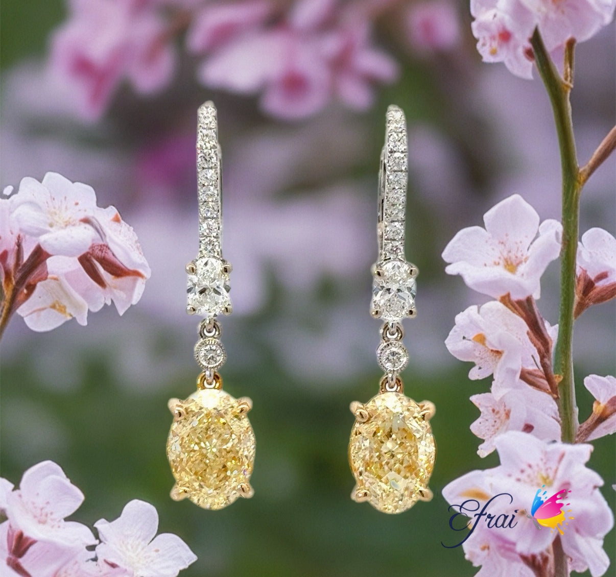 Elegant Natural GIA Certified Oval Yellow Diamond Earrings