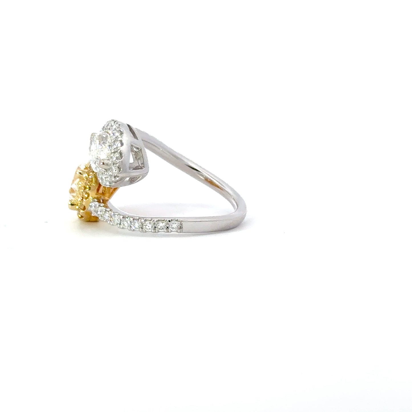 Elegant Moi et Toi GIA natural Pear shape Fancy Yellow and EGLUS natural Marquise diamond ring