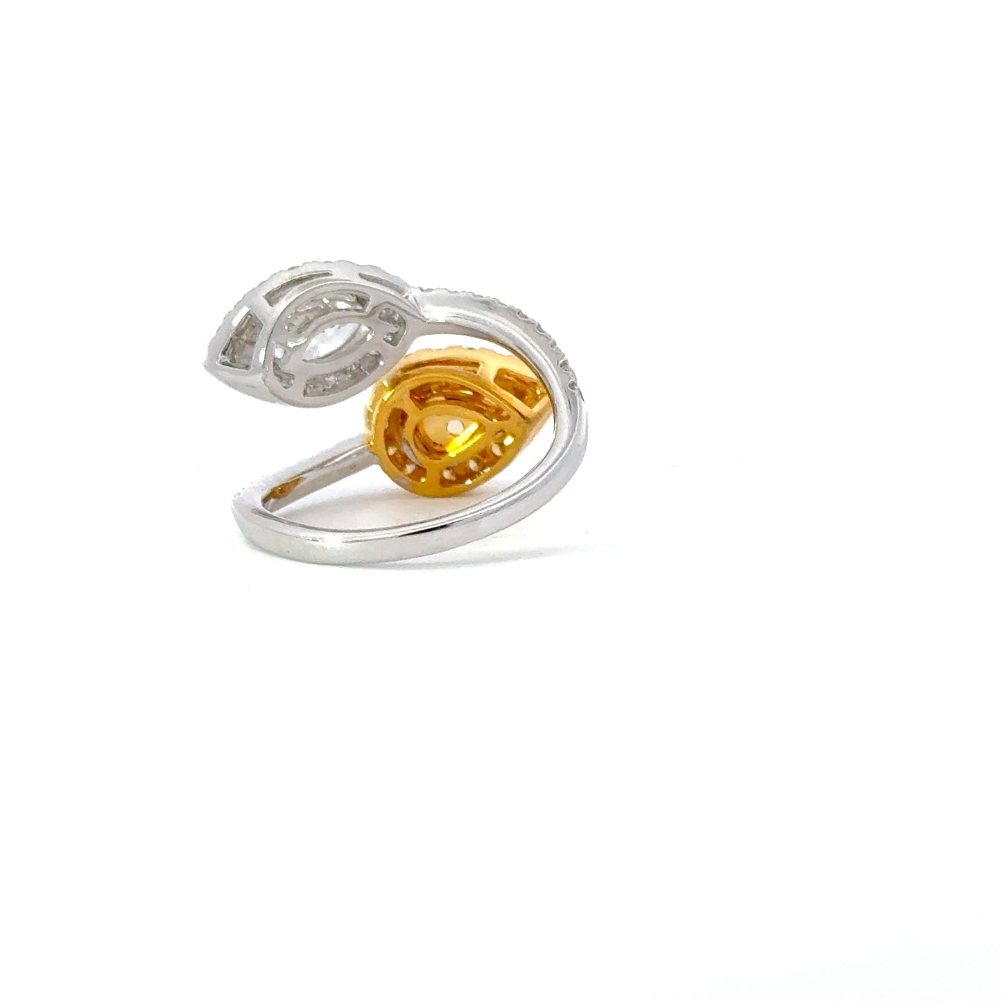 Elegant Moi et Toi GIA natural Pear shape Fancy Yellow and EGLUS natural Marquise diamond ring