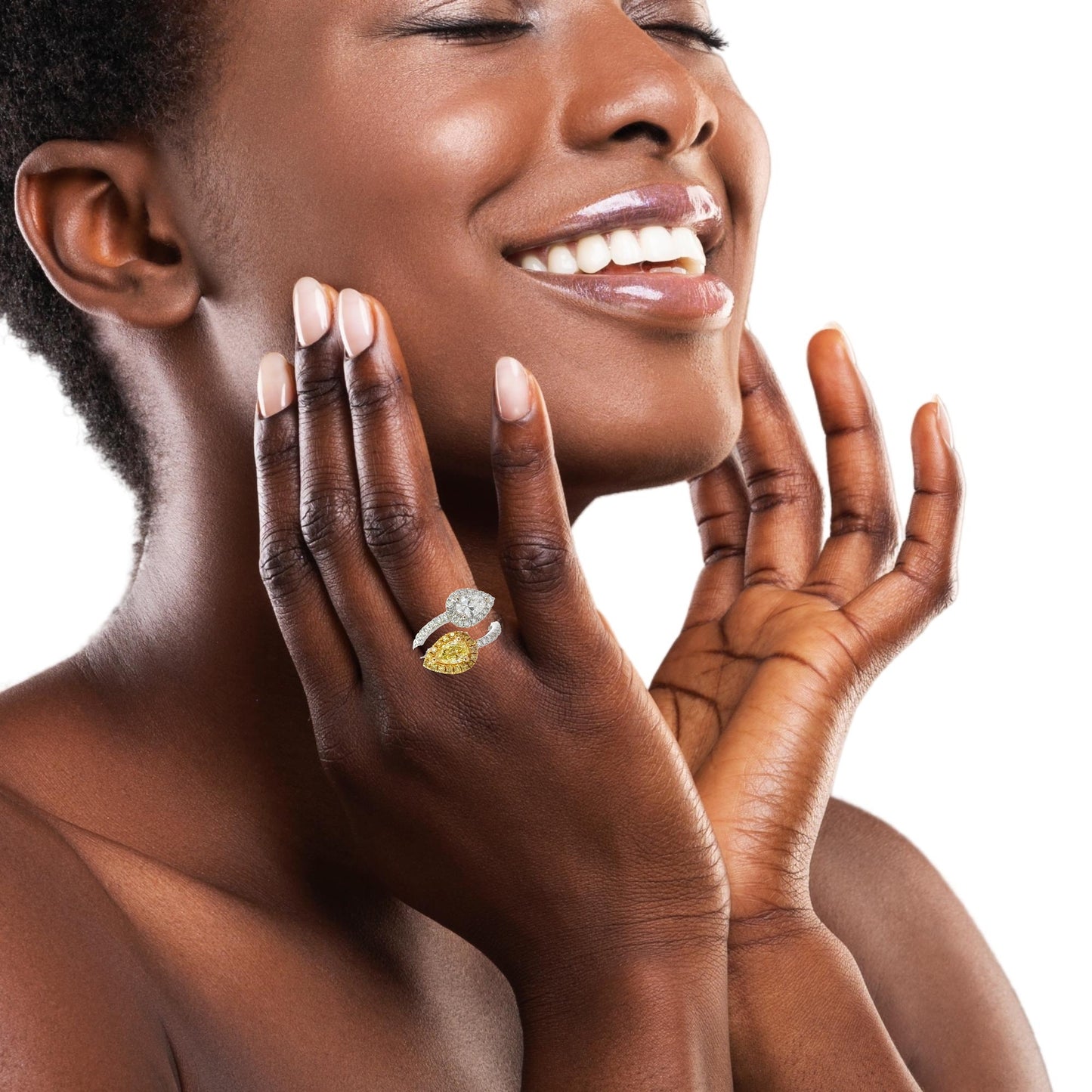 Gorgeous Moi et Toi with natural GIA FY pear shape 0.80ct PS 0.71ct E/VS2 ring