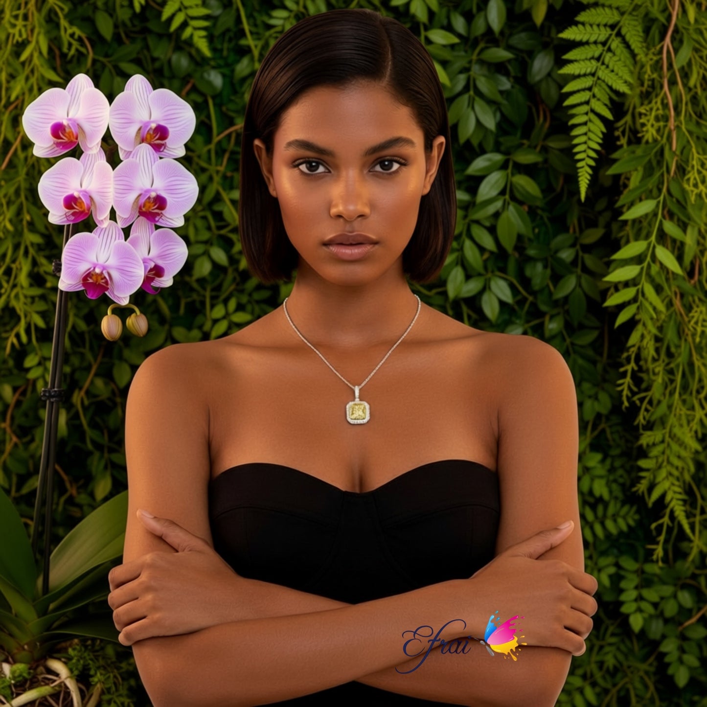 Elegant GIA Natural Fancy Intense Yellow cushion diamond necklace