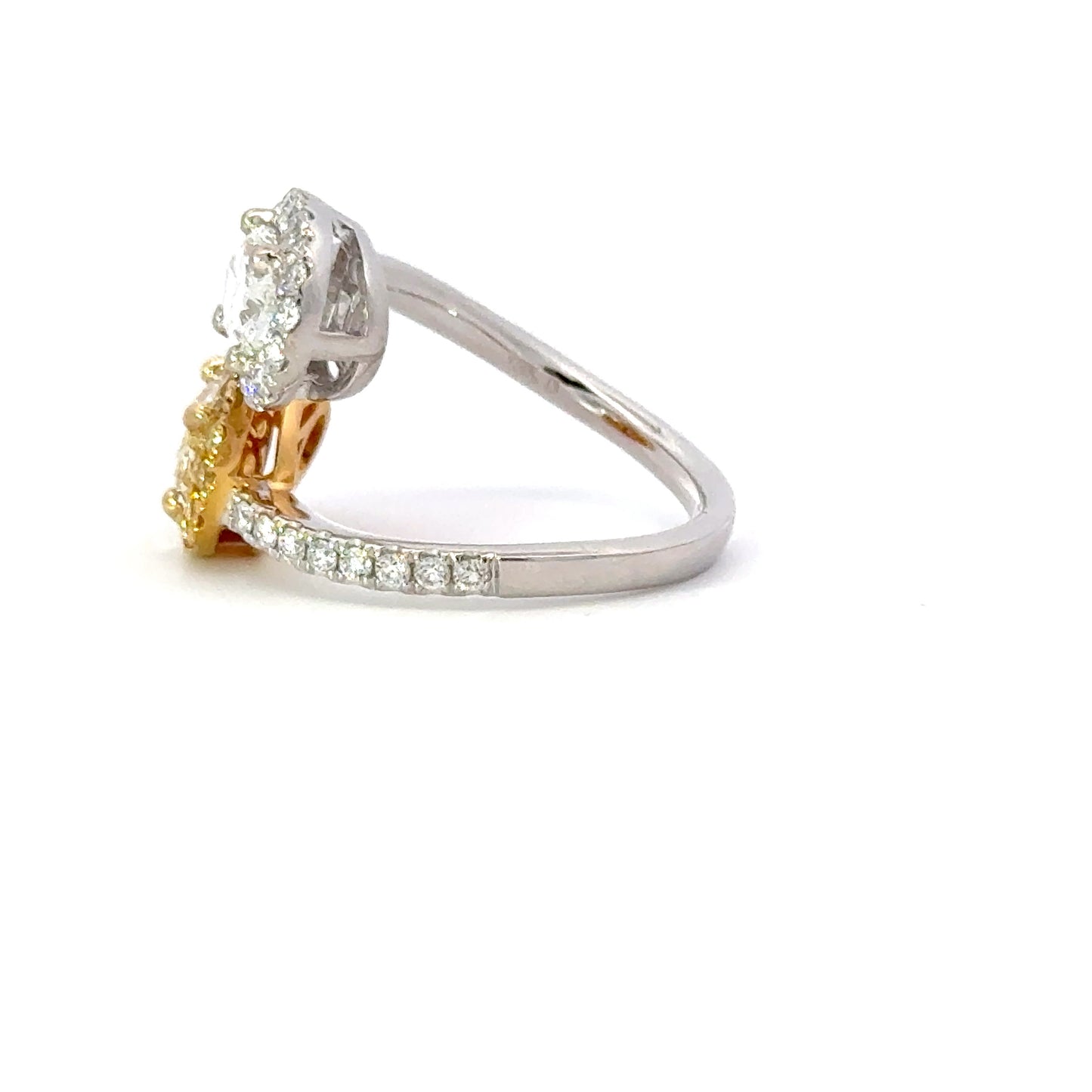 Gorgeous Moi et Toi GIA natural yellow and white oval diamonds ring