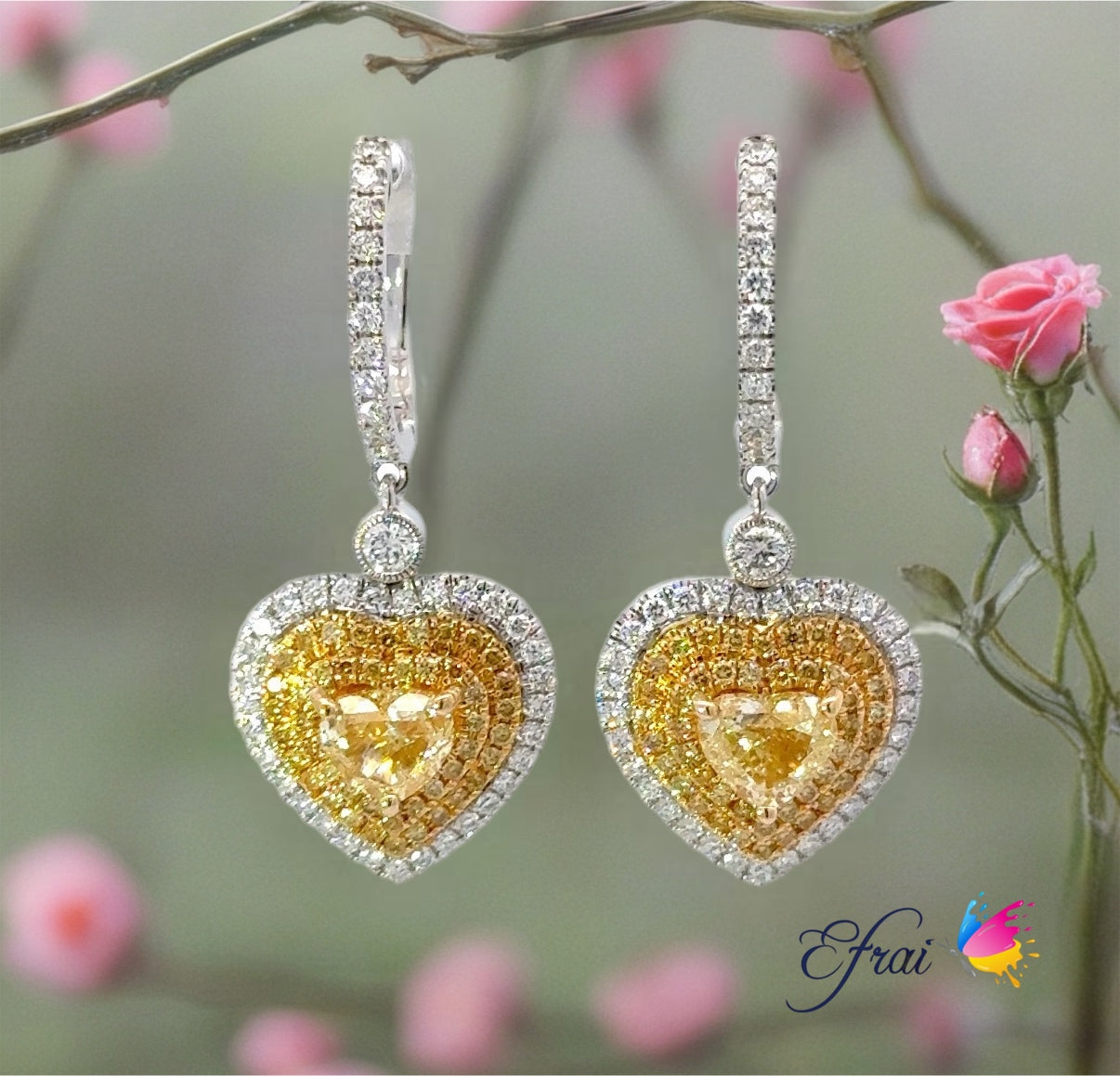 Elegant GIA Fancy light yellow Heart-Shaped Yellow diamonds Earrings
