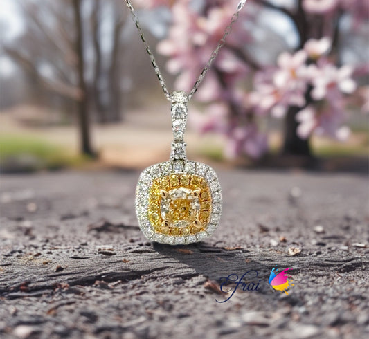 Elegant Fancy light Yellow Cushion Diamond Pendant