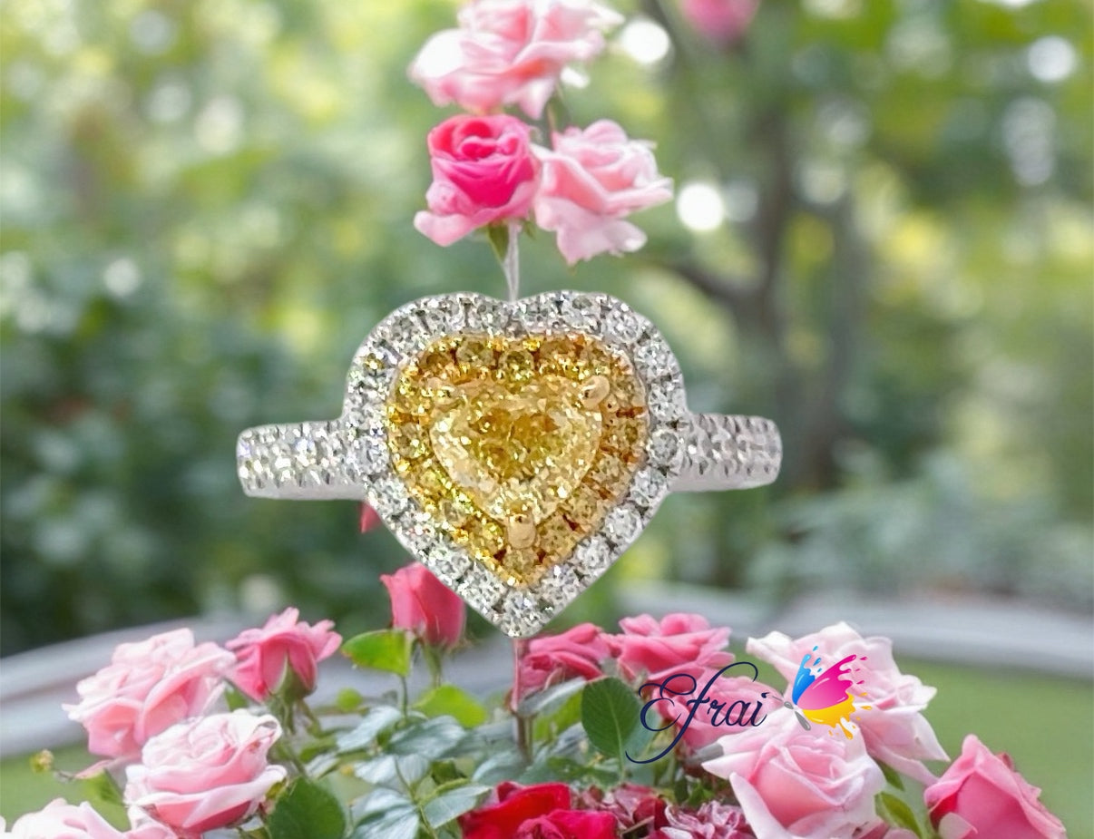 Elegant GIA Fancy light yellow Heart-Shaped Diamond Ring