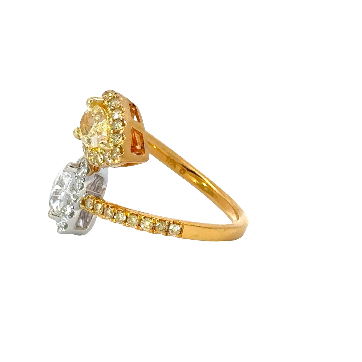 18K Yellow Gold  Ring with GIA Natural Fancy Yellow Pear-Shaped and GIA white Heart shaped Diamond